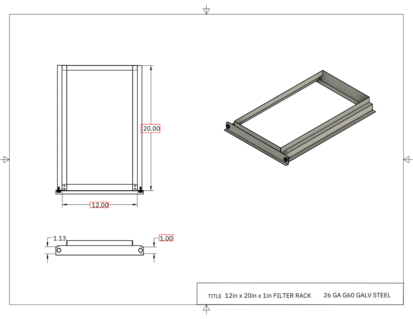 12x20x1 Filter Rack Drawing