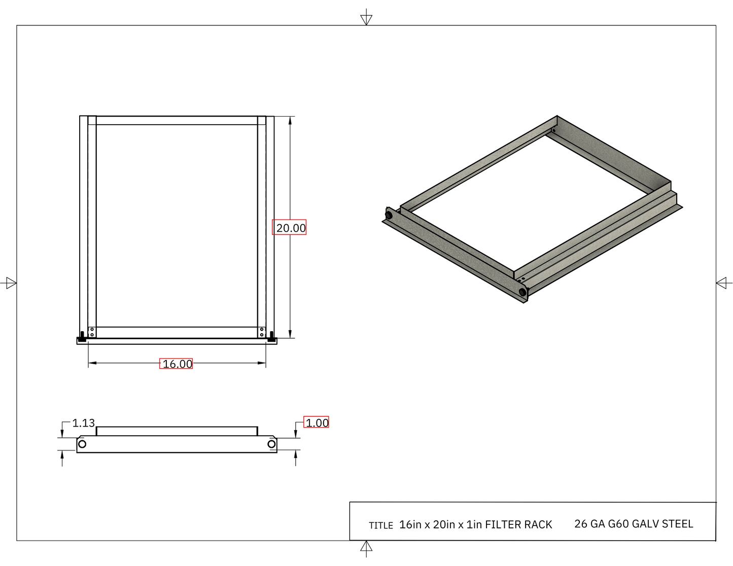 16x20x1 Filter Rack Drawing