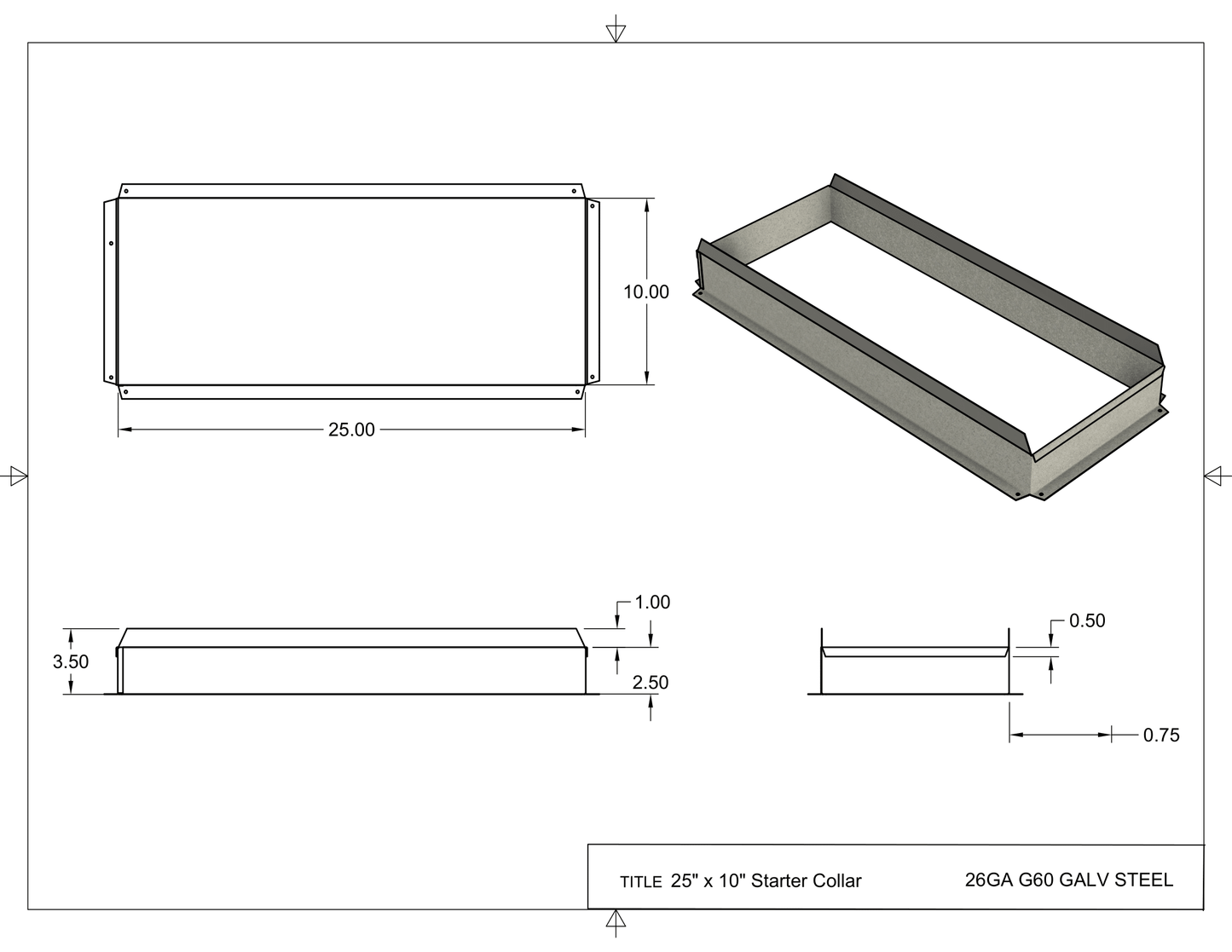 25 by 10 inch HVAC Starter Collar
