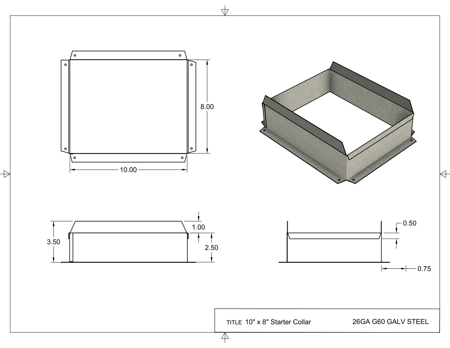 10 by 8 inch HVAC Starter Collar