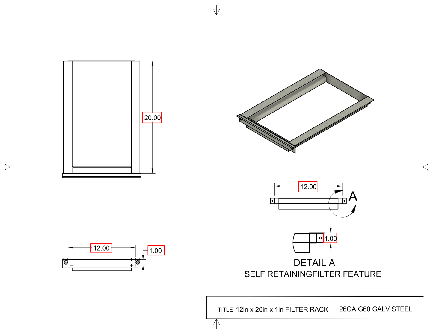 12x20x1 Captured Filter Rack Drawing