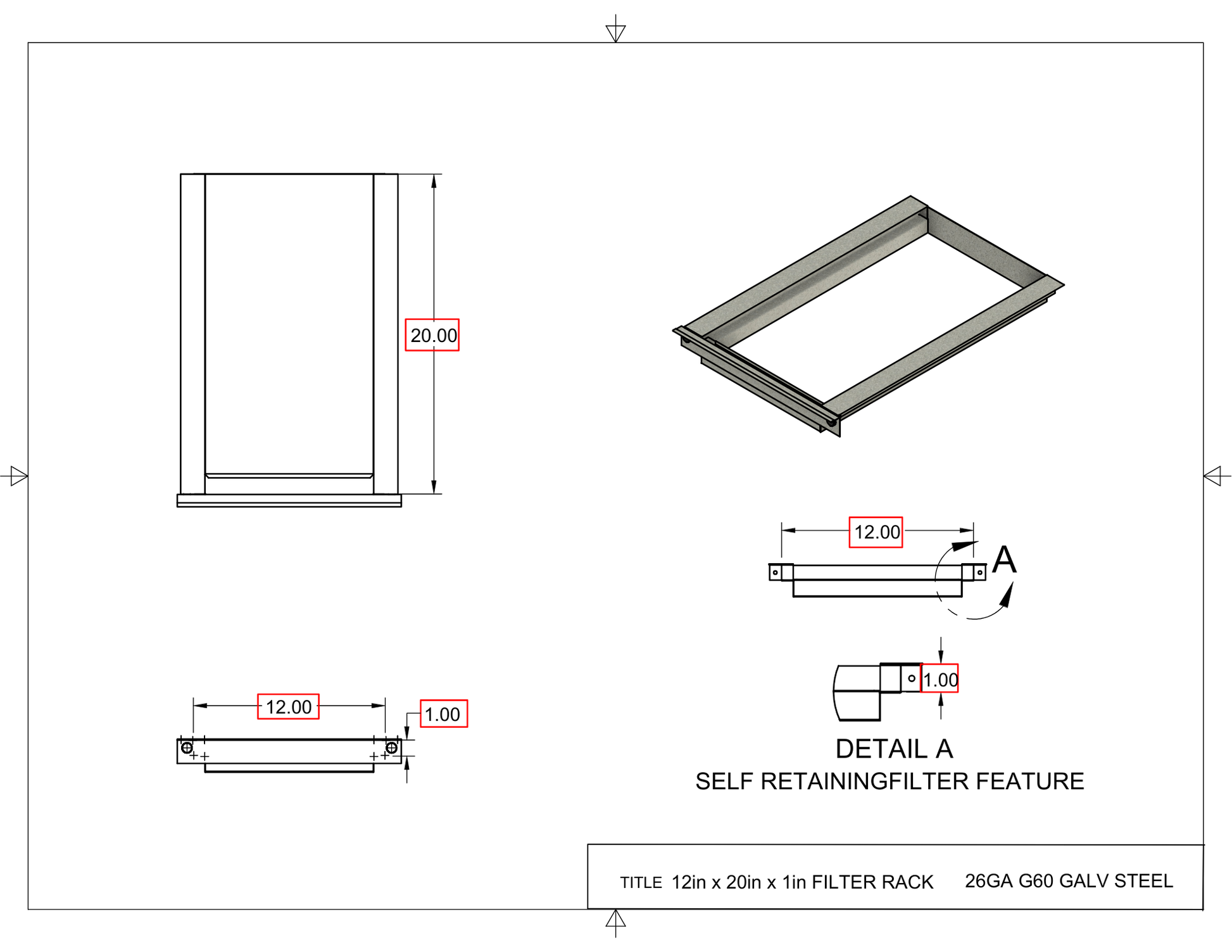 12x20x1 Captured Filter Rack Drawing