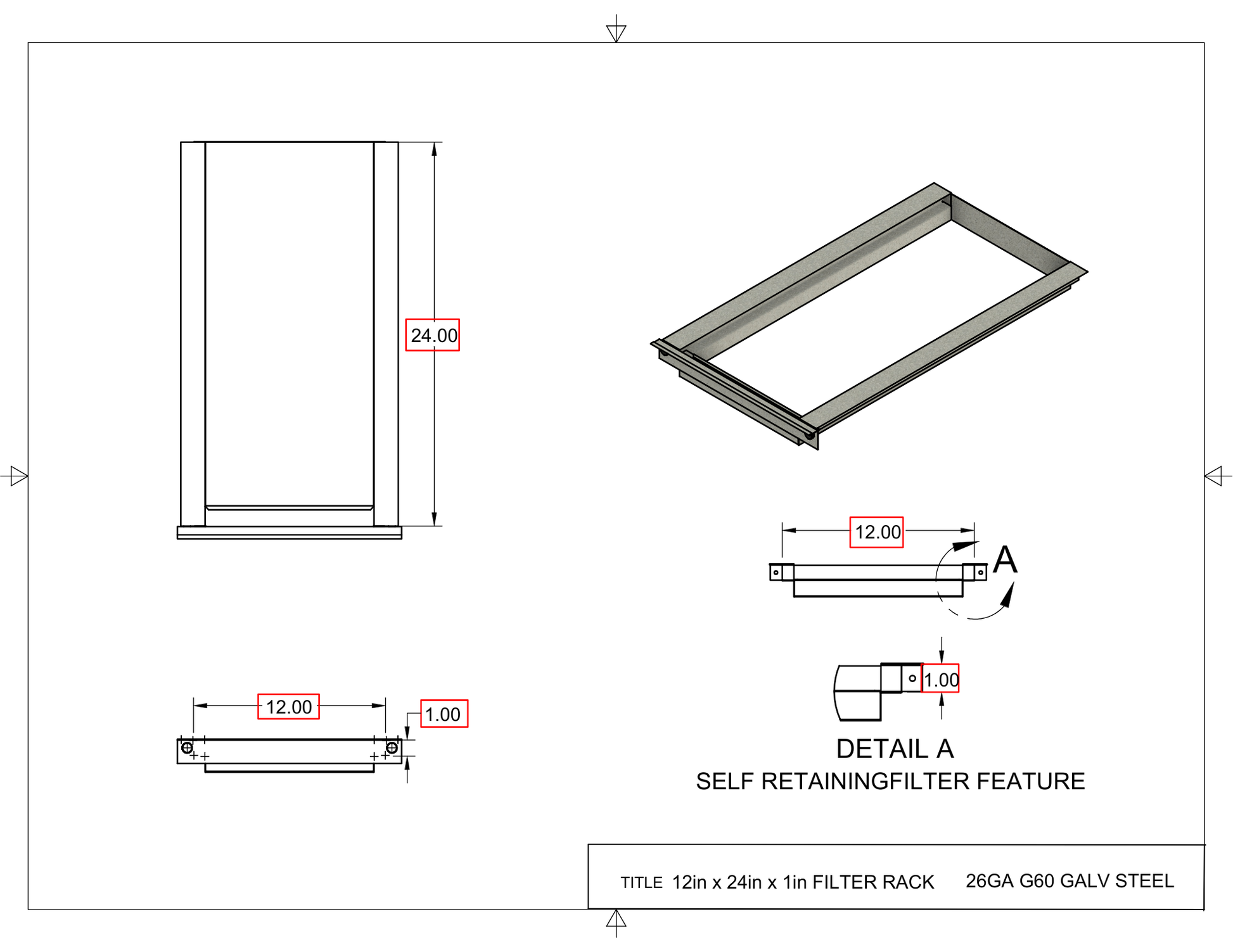 12x24x1 Captured Filter Rack Drawing