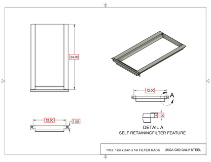 12x24x1 Captured Filter Rack Drawing