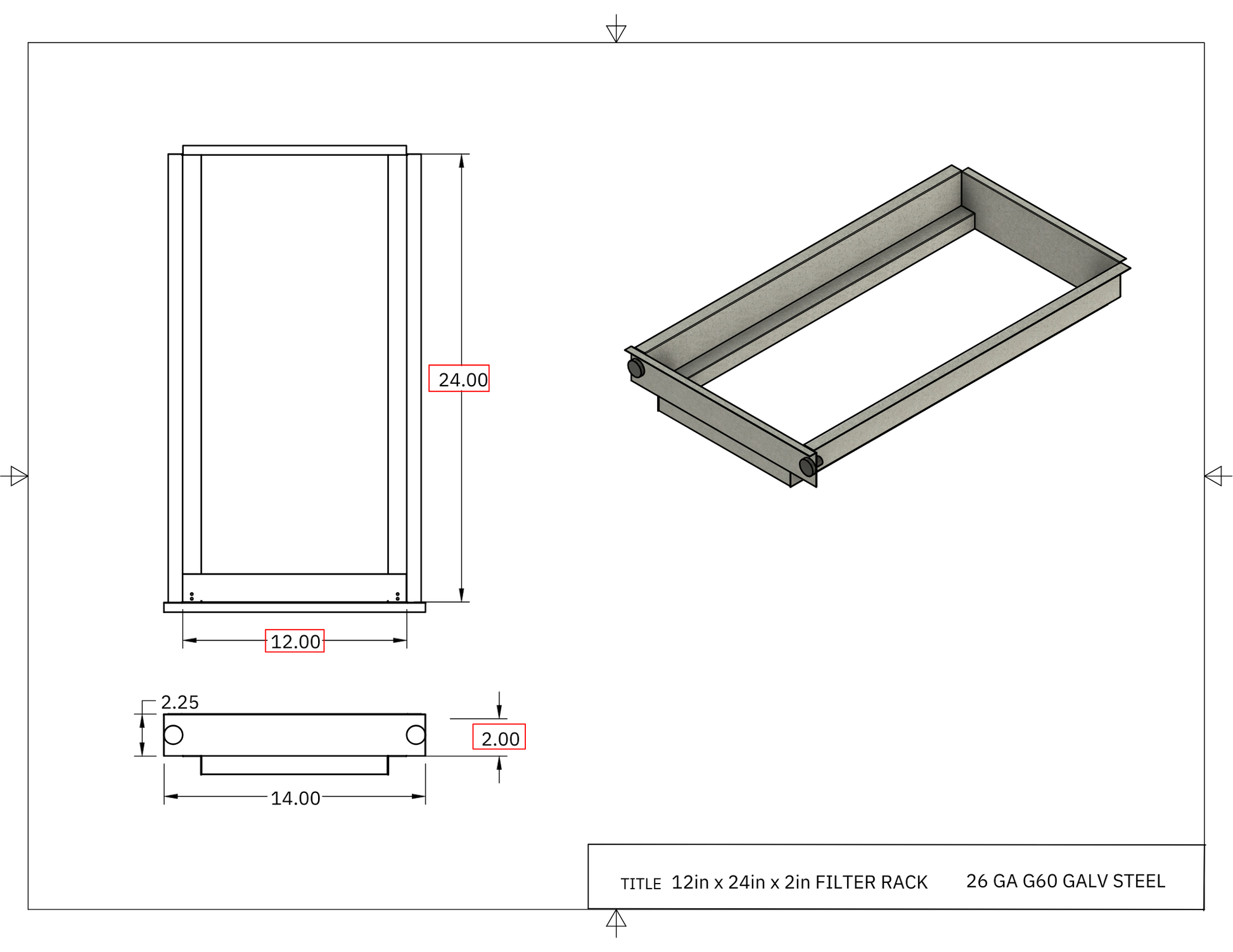12x24x2 Filter Rack Drawing