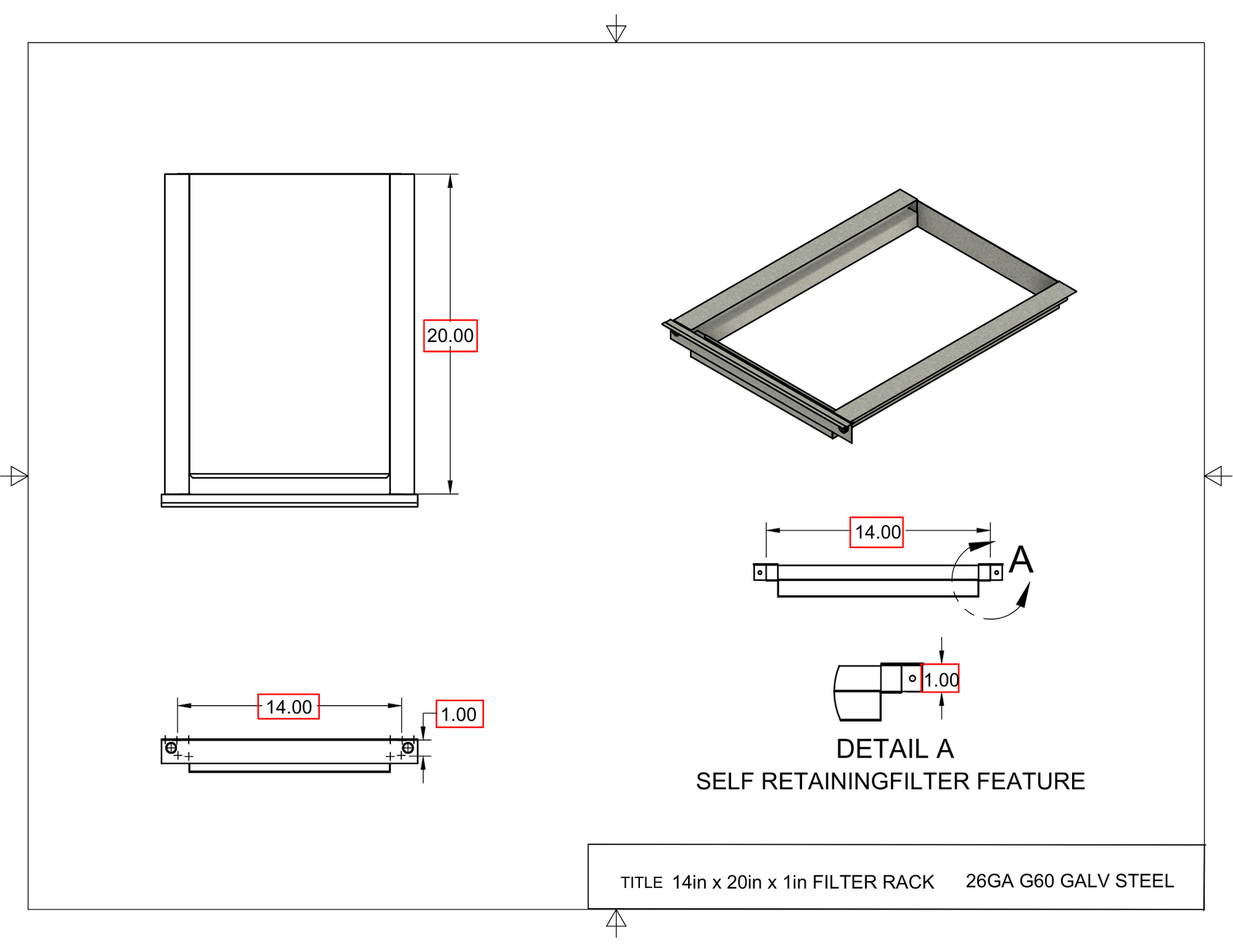 14x20x1 Captured Filter Rack Drawing