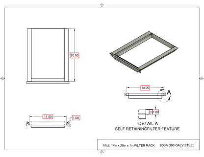 14x20x1 Captured Filter Rack Drawing