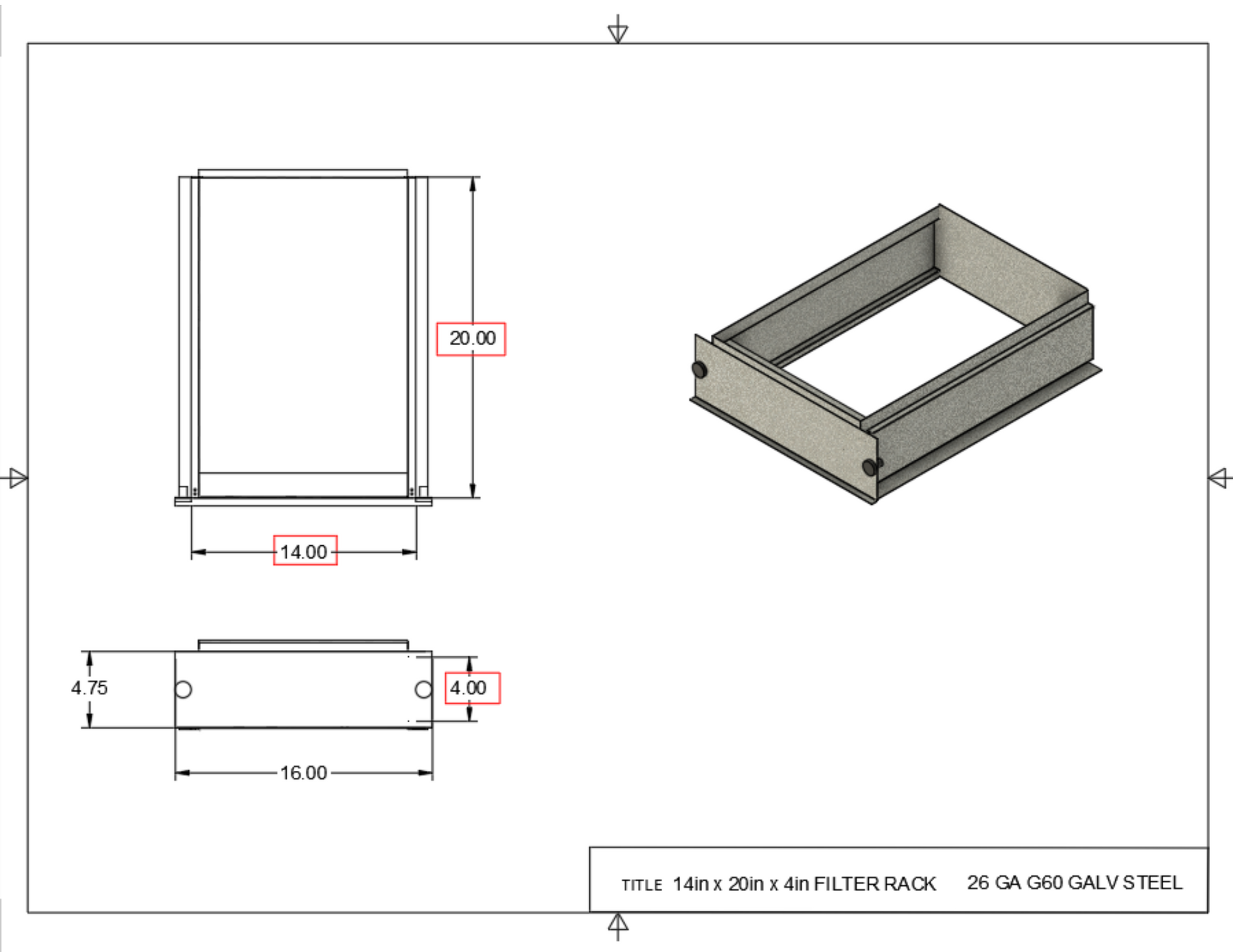 14x20x4 Filter Rack Drawing