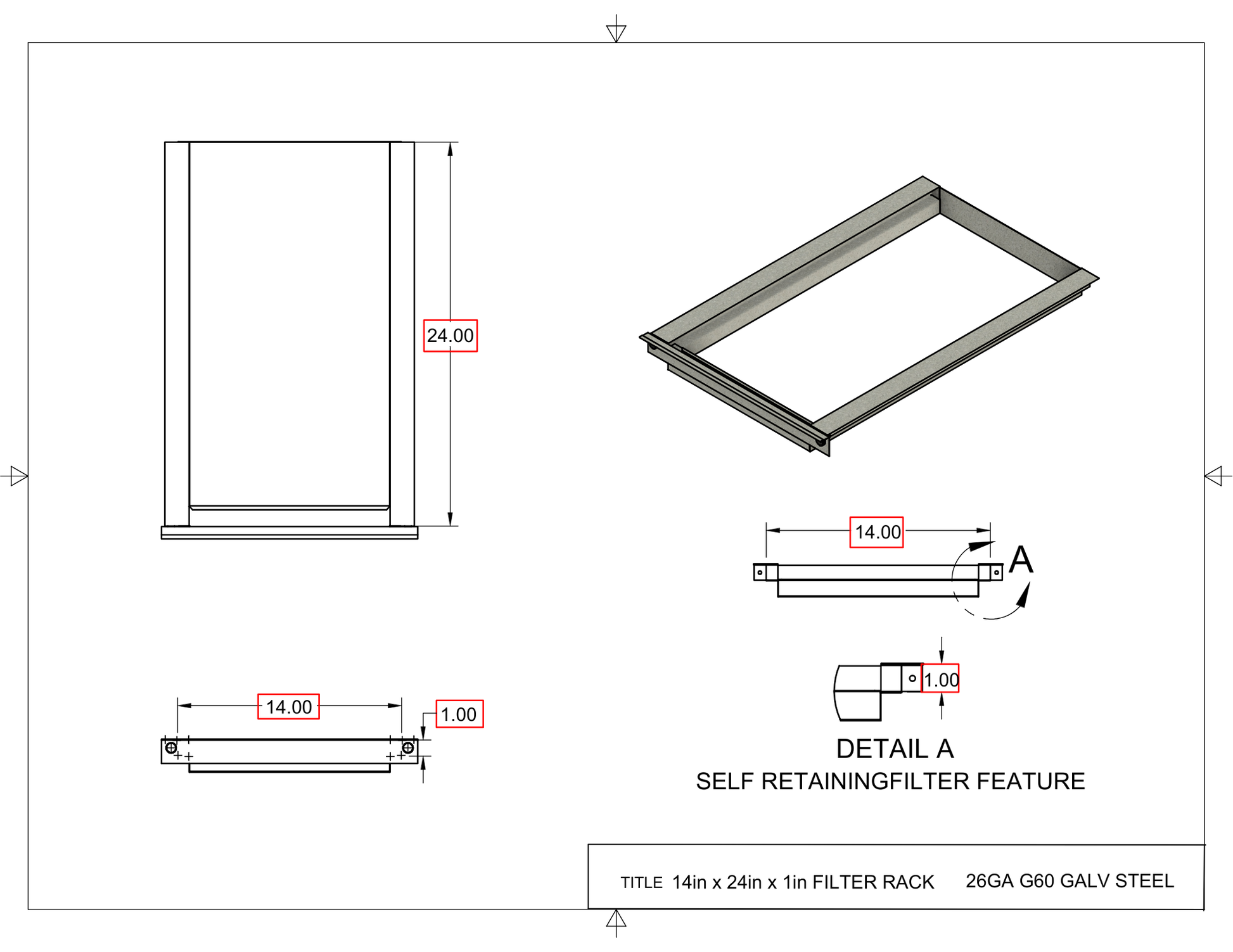 14x24x1 Captured Filter Rack Drawing