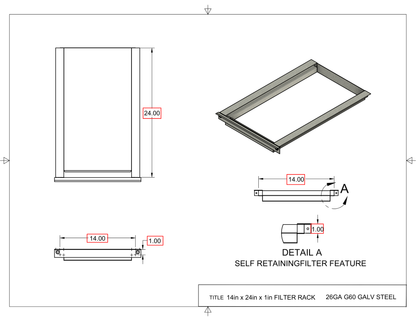 14x24x1 Captured Filter Rack Drawing