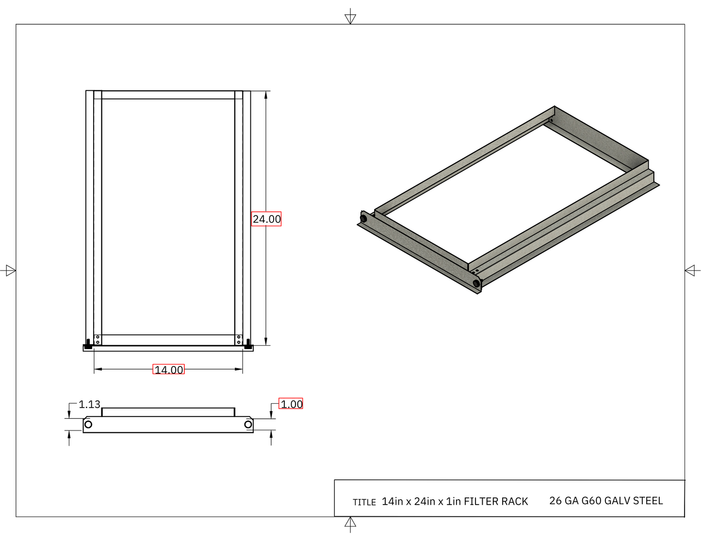 14x24x1 Filter Rack Drawing