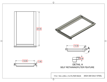 14x25x1 Captured Filter Rack Drawing