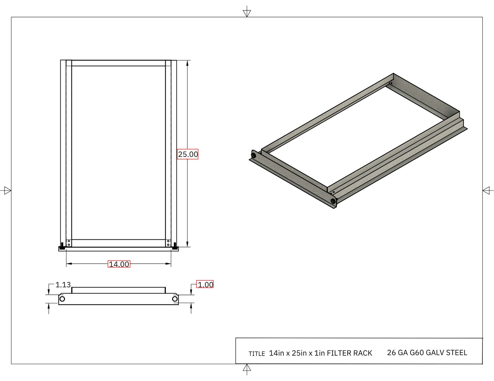 14x25x1 Filter Rack Drawing