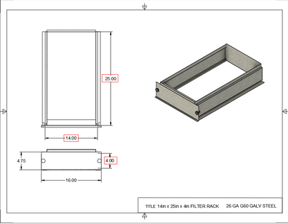 14x25x4 Filter Rack Drawing