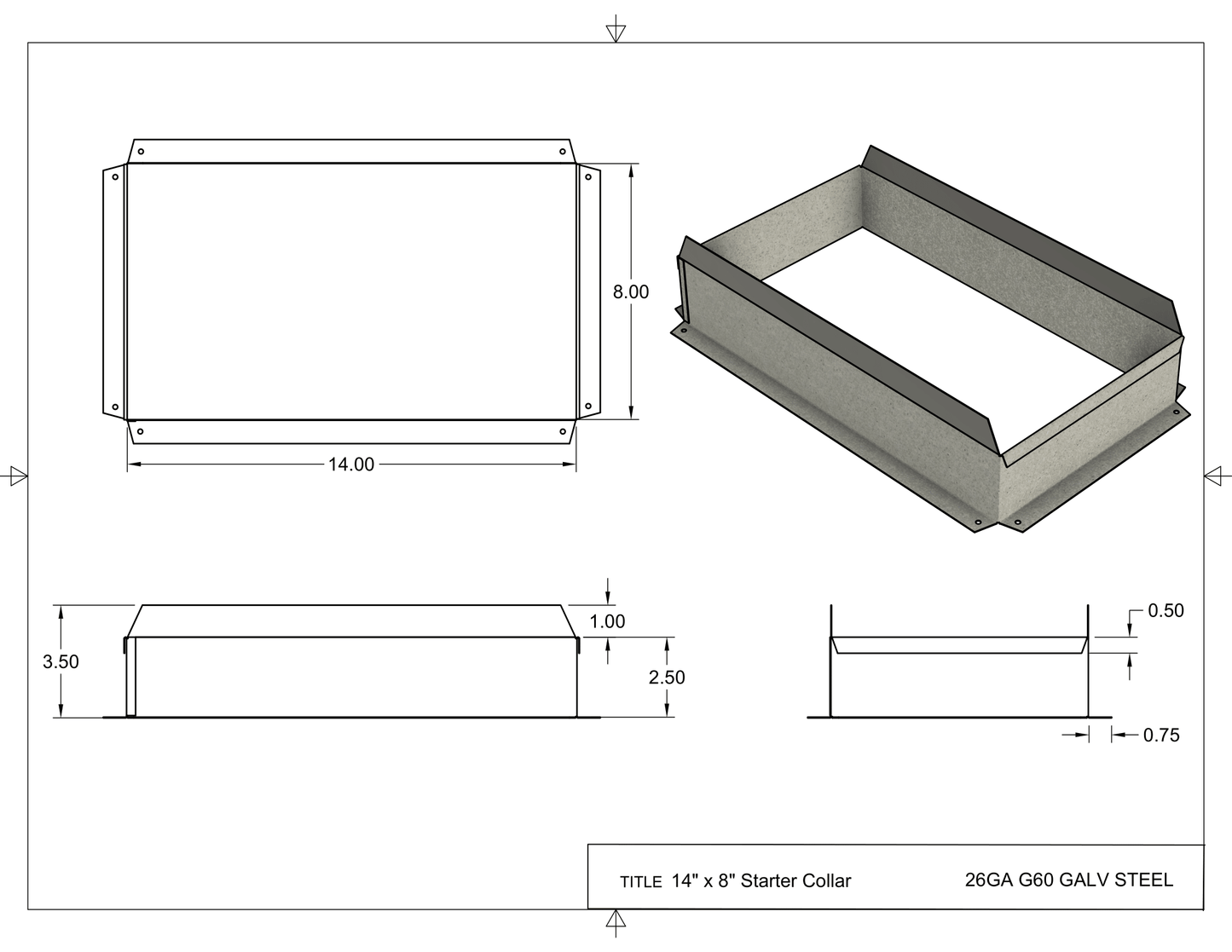 14 by 8 inch HVAC Starter Collar