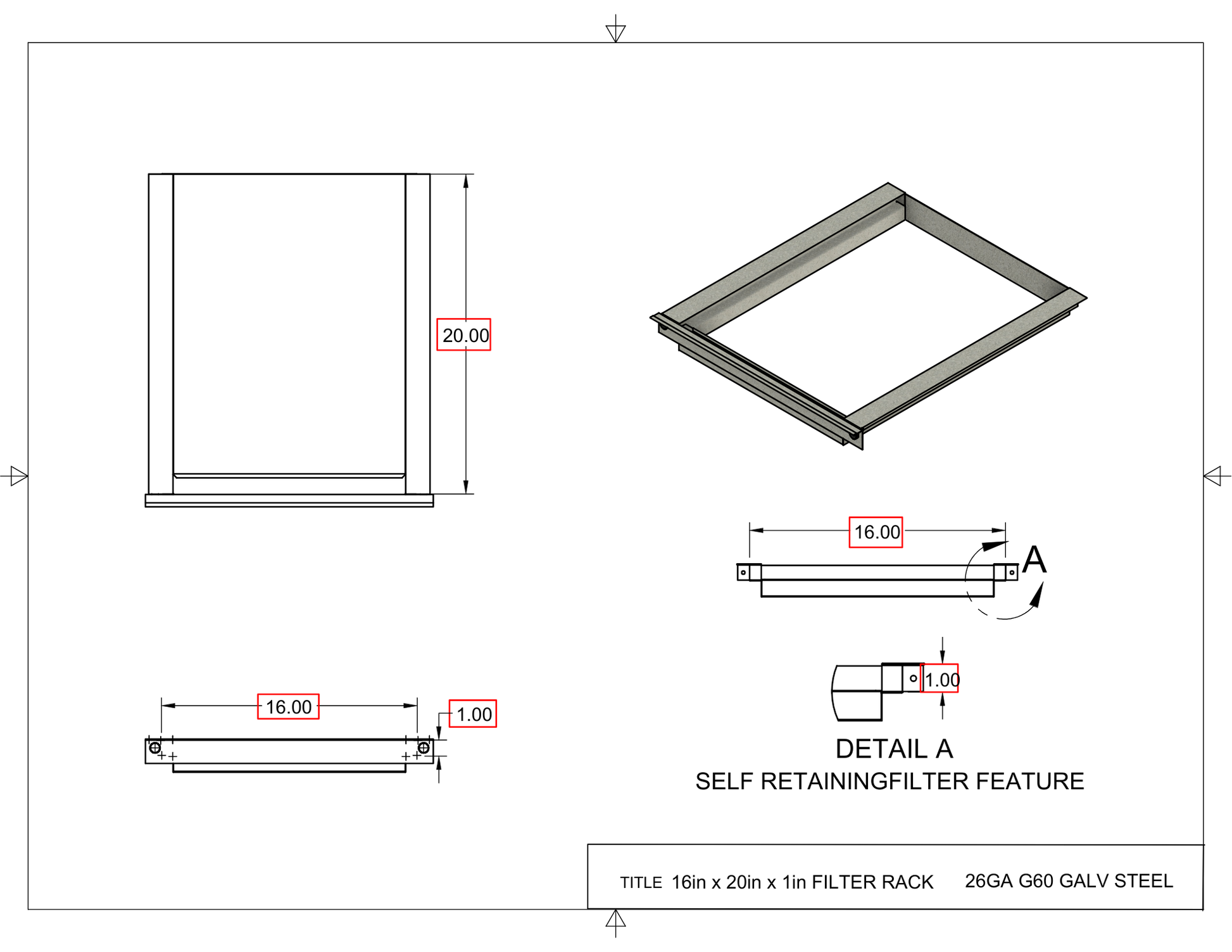 16x20x1 Captured Filter Rack Drawing