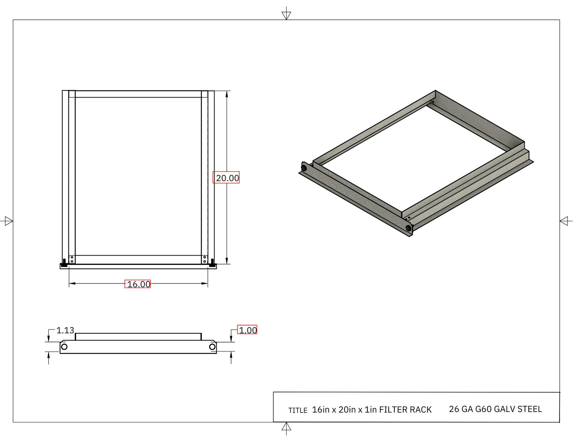 16x20x1 Filter Rack Drawing