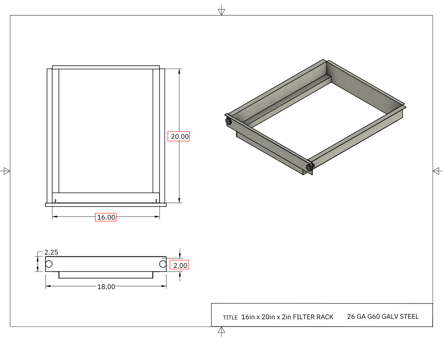 16x20x2 Filter Rack Drawing