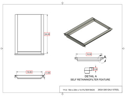 16x24x1 Captured Filter Rack Drawing