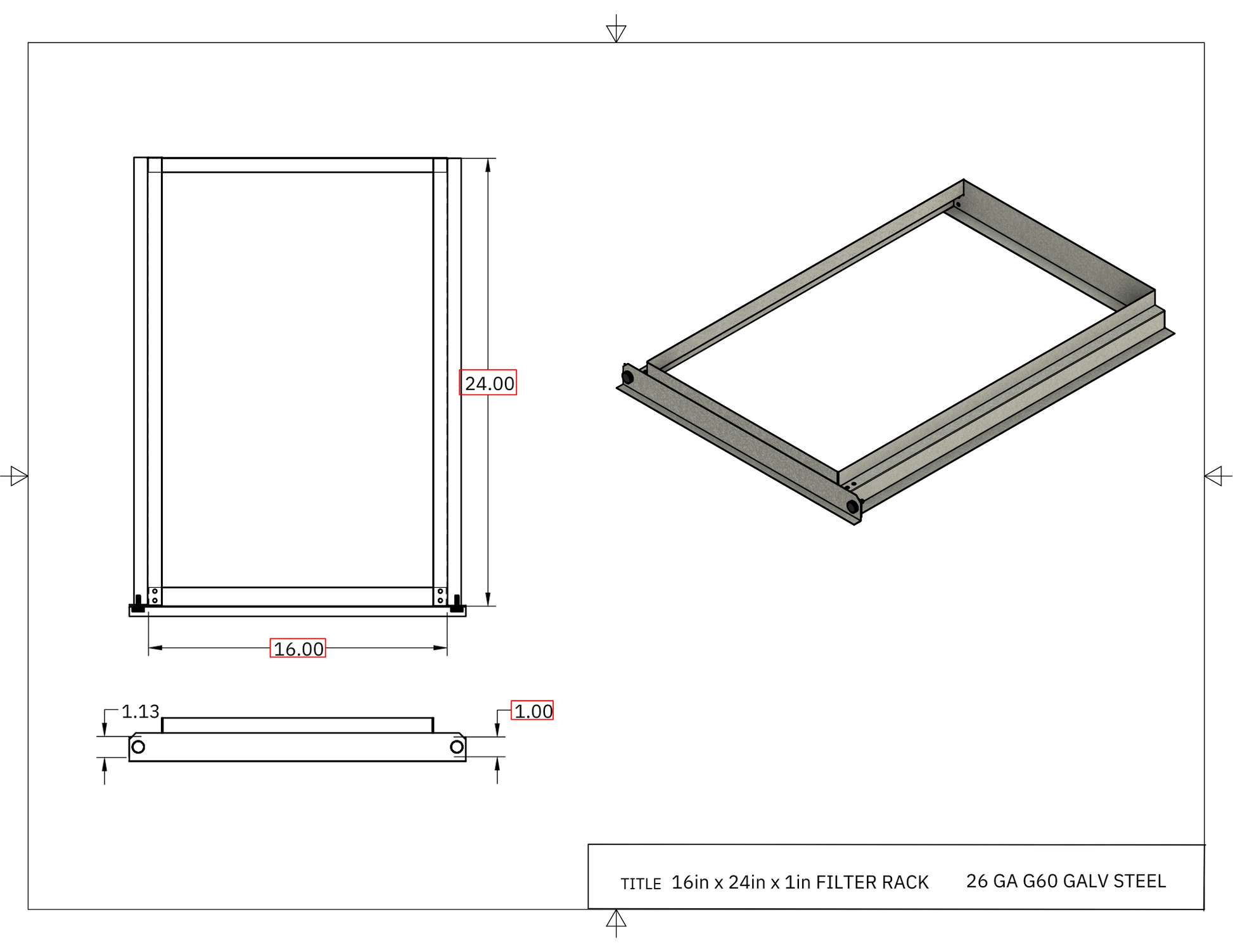 16x24x1 Filter Rack Drawing