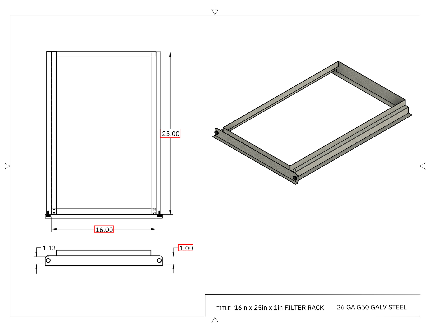 16x25x1 Filter Rack Drawing