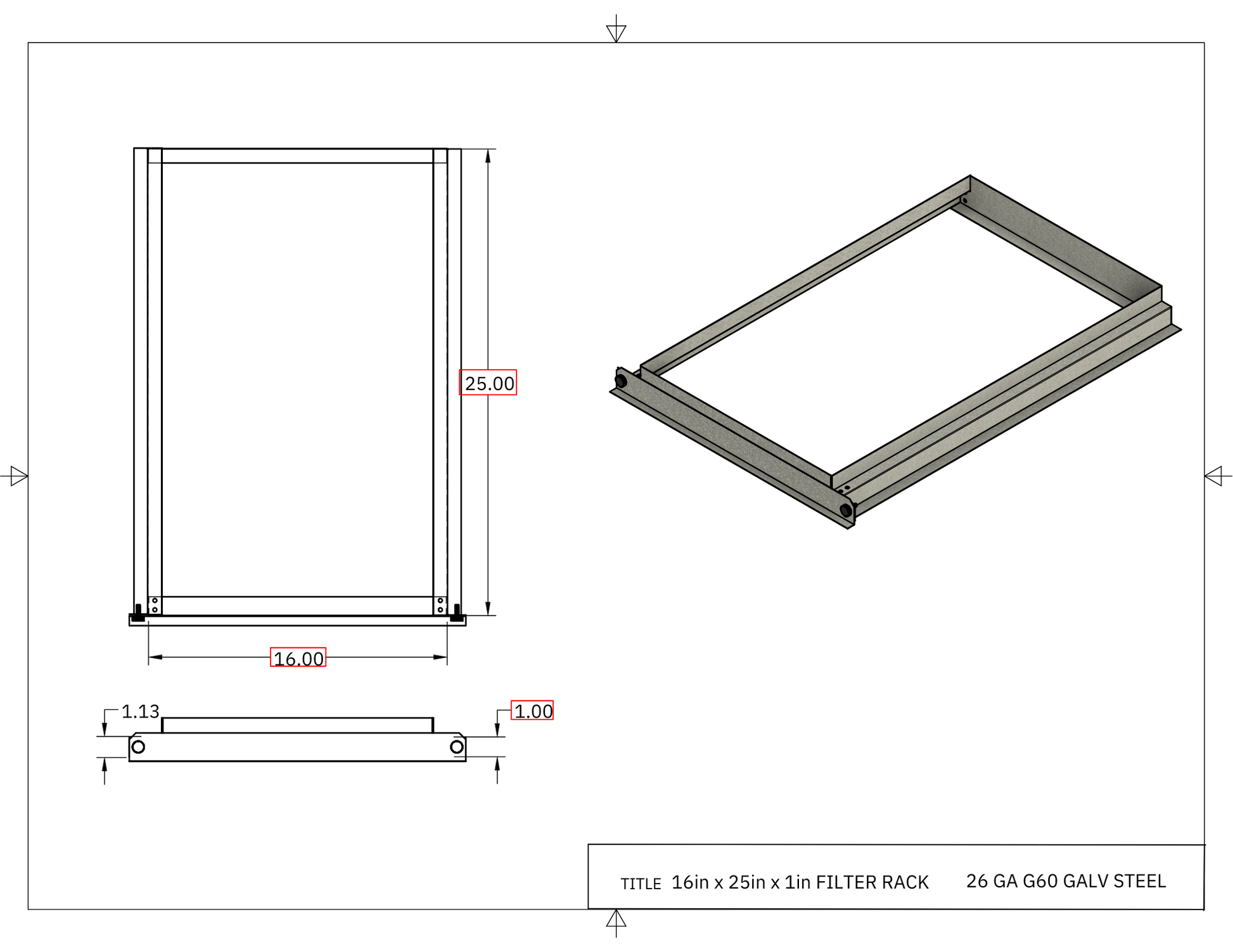 16x25x1 Filter Rack Drawing