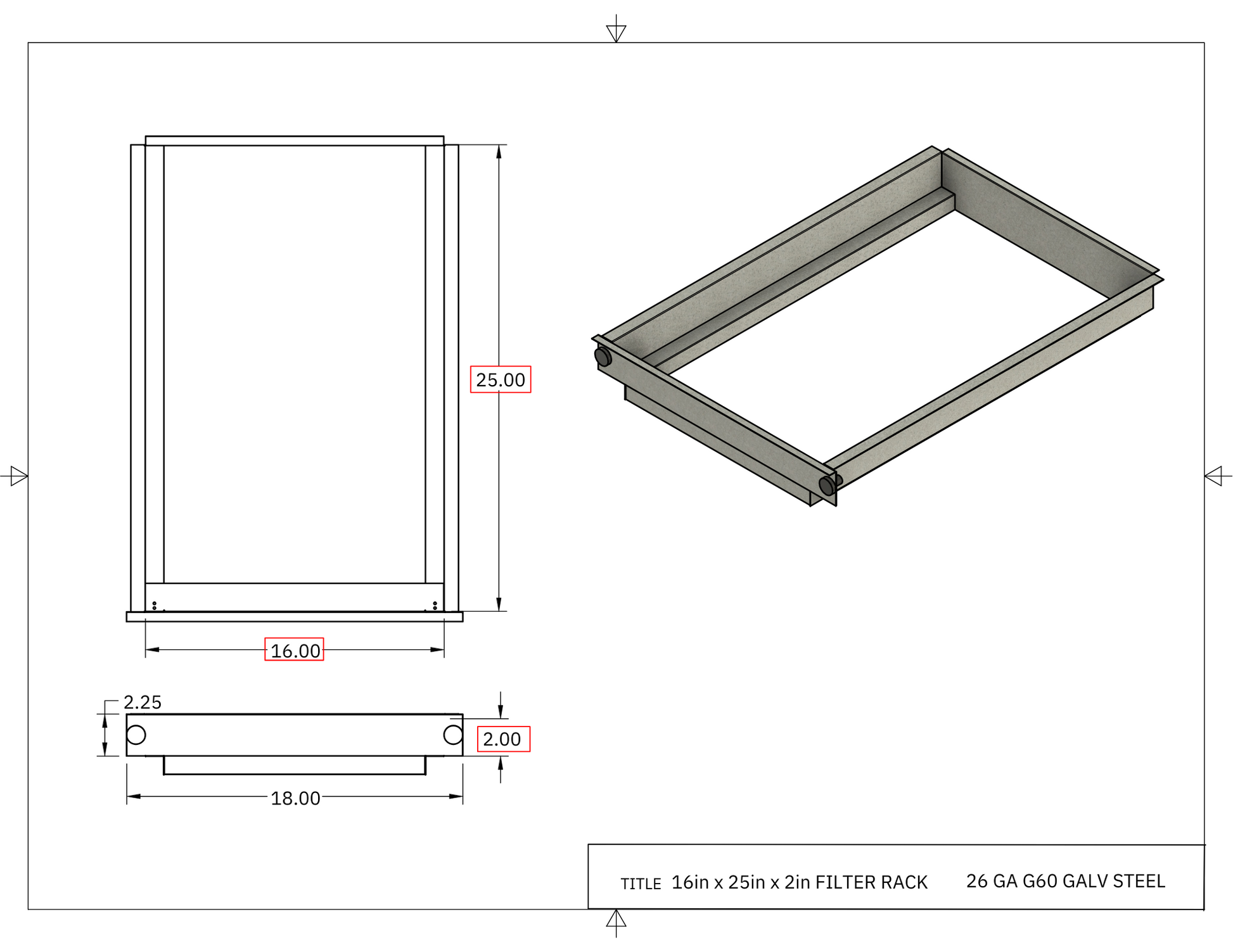 16x25x2 Filter Rack Drawing