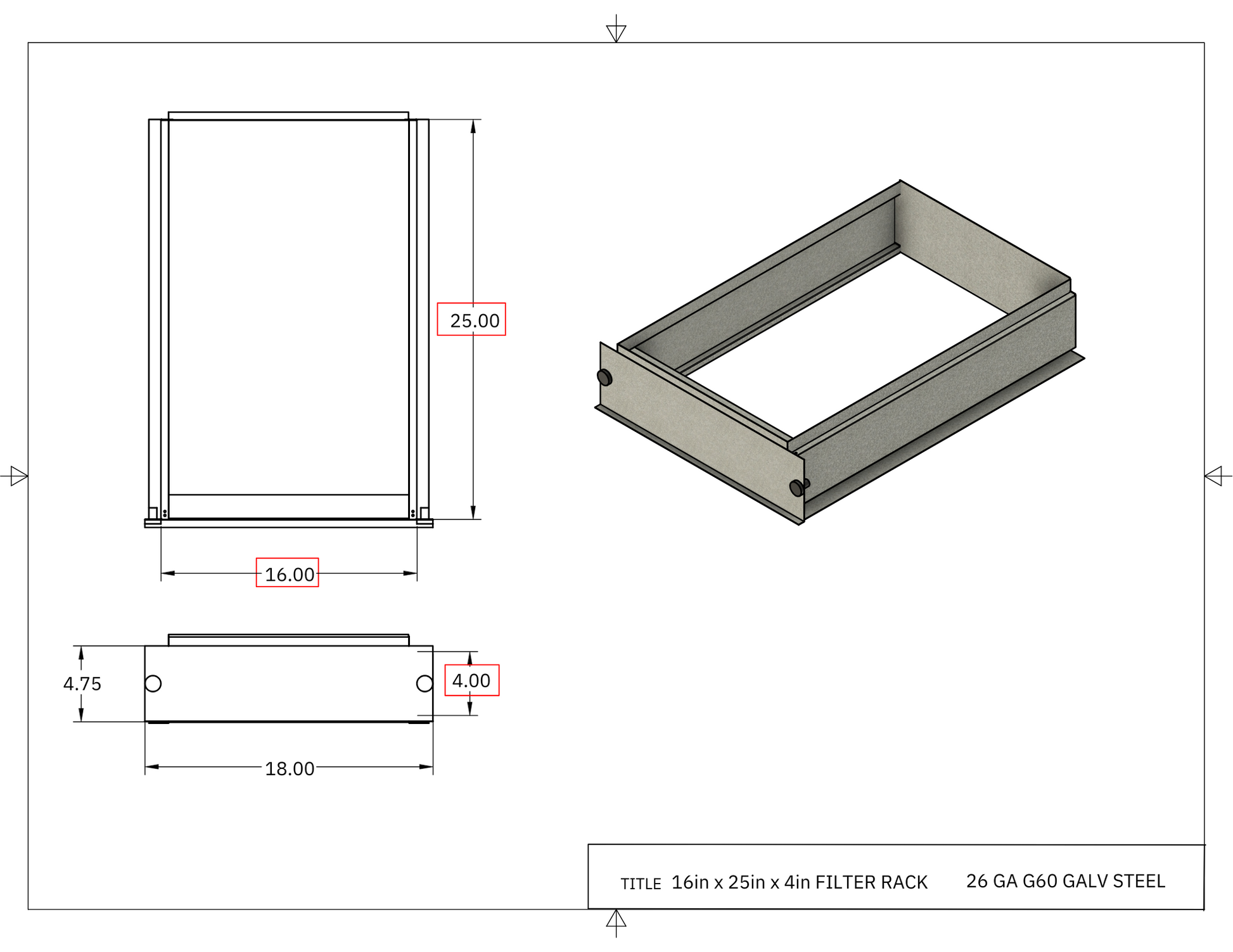 16x25x4 Filter Rack Drawing