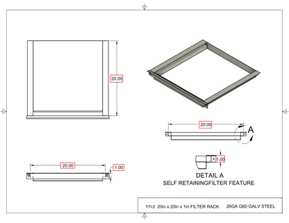 20x20x1 Captured Filter Rack Drawing