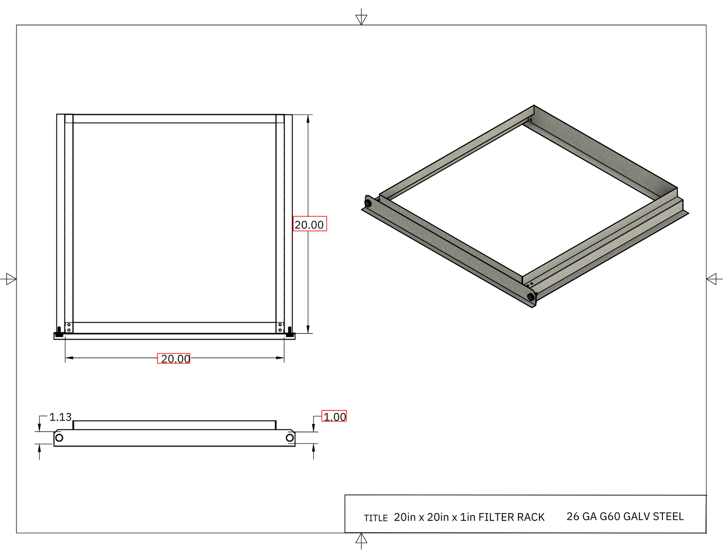 20x20x1 Filter Rack Drawing