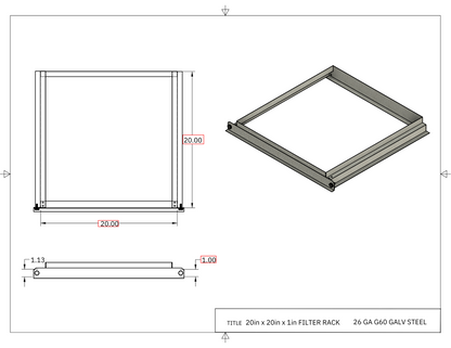 20x20x1 Filter Rack Drawing