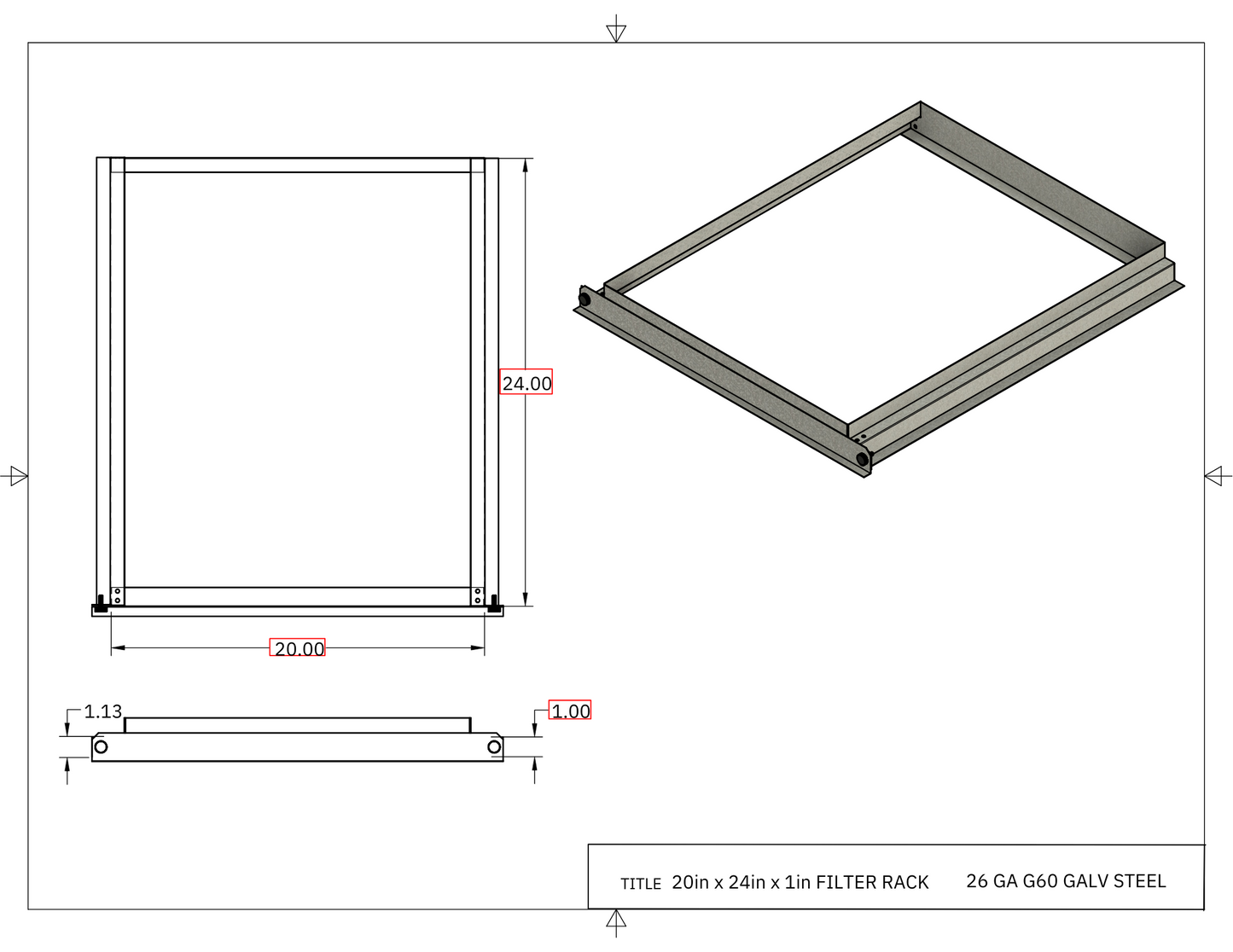20x24x1 Filter Rack Drawing