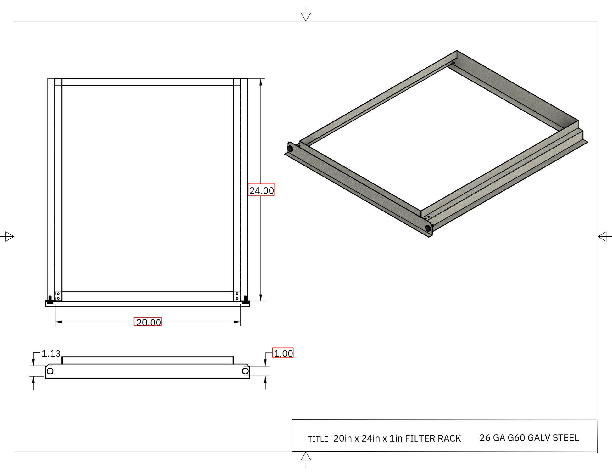 20x24x1 Filter Rack Drawing