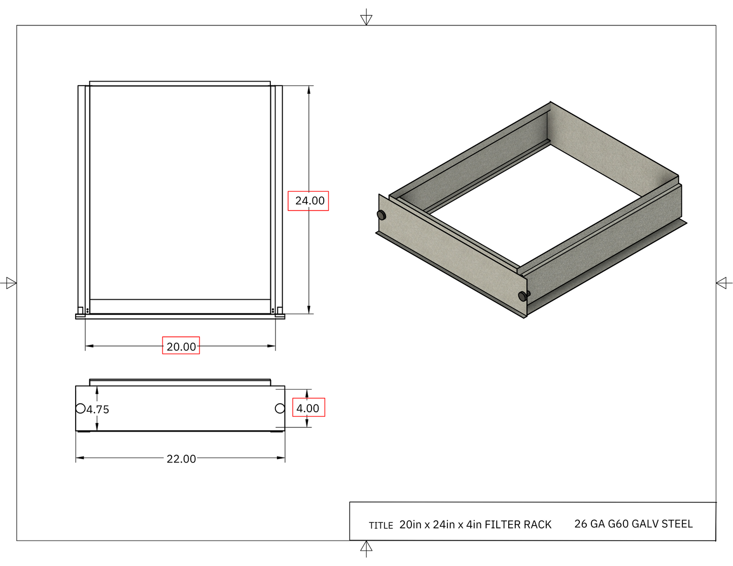 20x24x4 Filter Rack Drawing