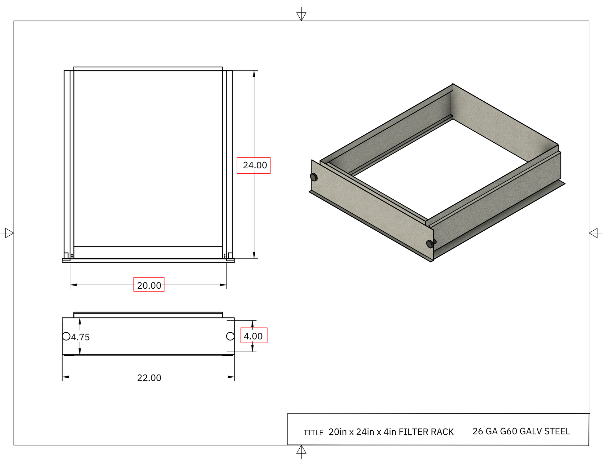 20x24x4 Filter Rack Drawing