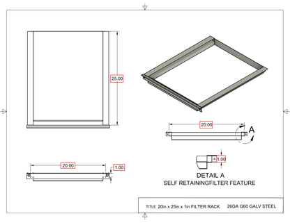 20x25x1 Captured Filter Rack Drawing