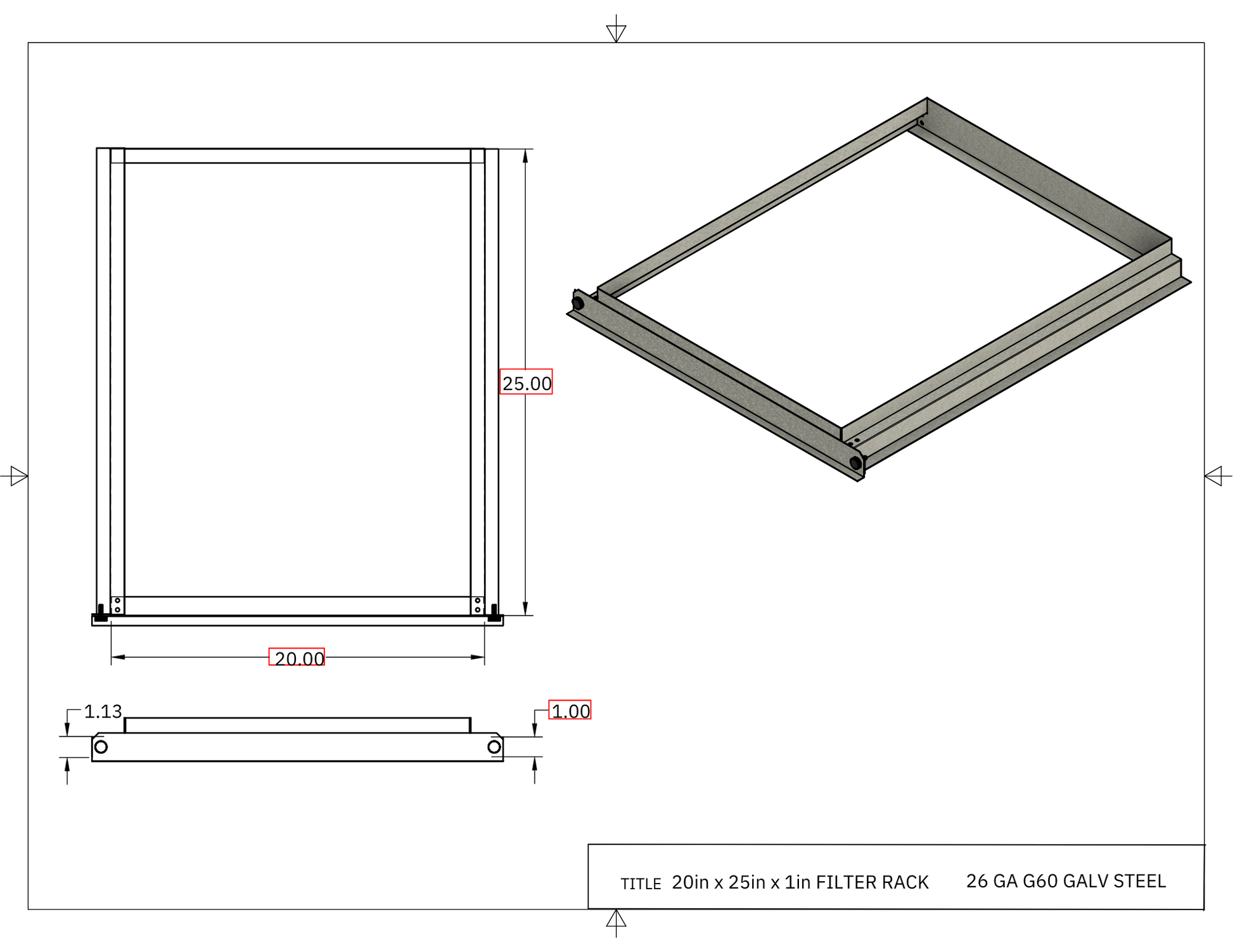 20x25x1 Filter Rack Drawing