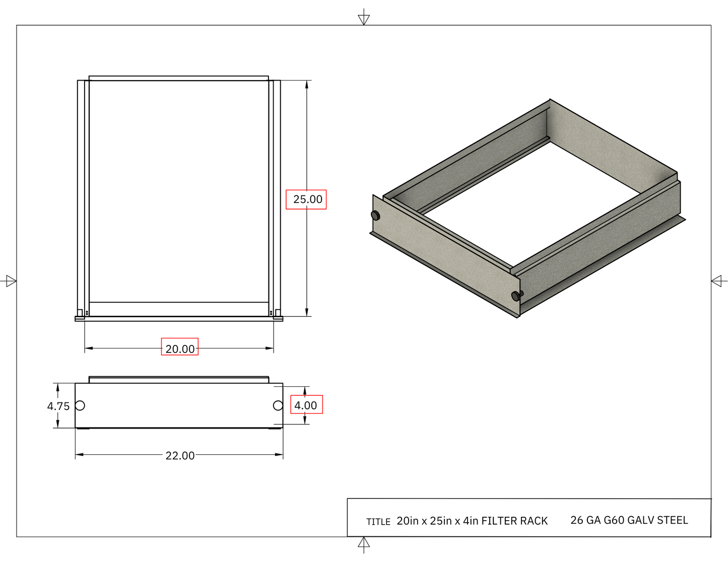 20x25x4 Filter Rack Drawing