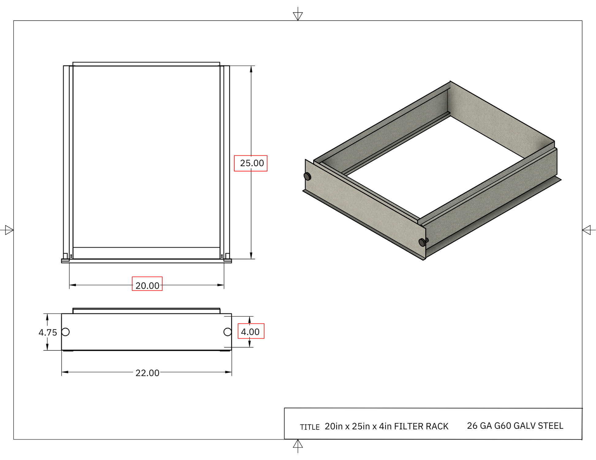20x25x4 Filter Rack Drawing