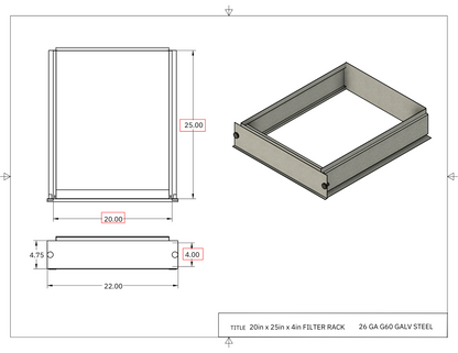 20x25x4 Filter Rack Drawing