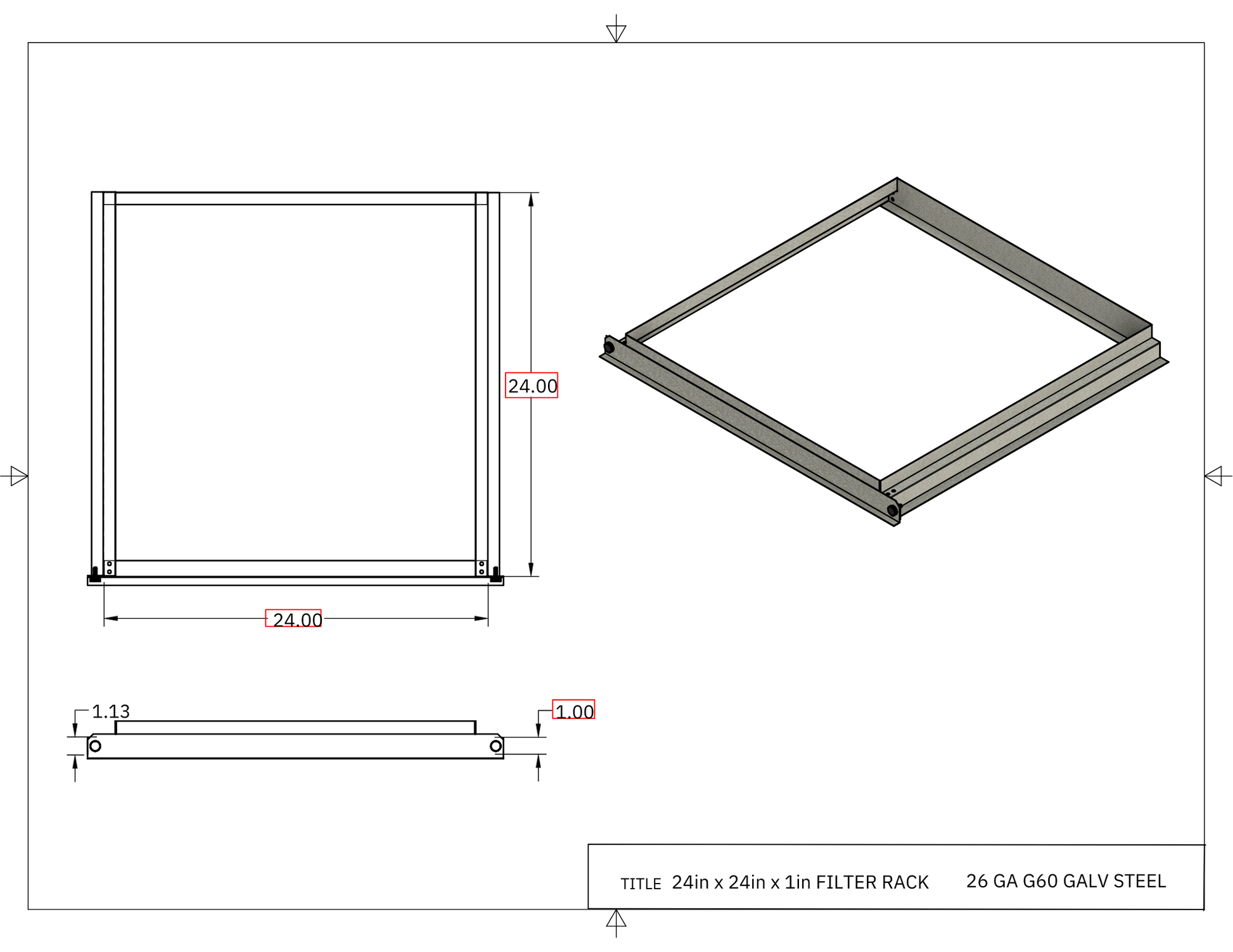24x24x1 Filter Rack Drawing