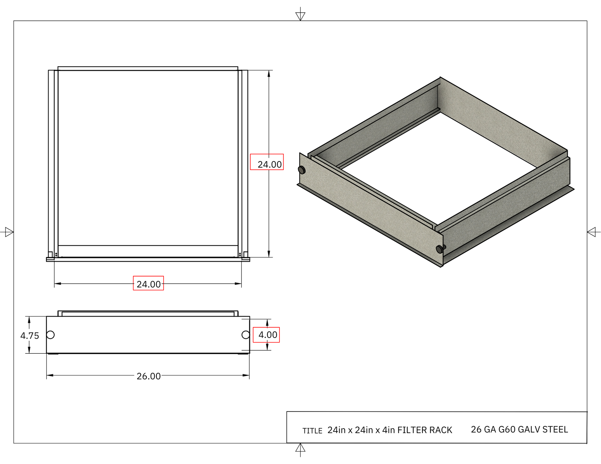 24x24x4 Filter Rack Drawing